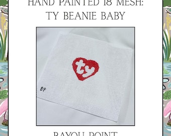 Hand Painted TY Beanie Baby Needlepoint Canvas, 18 Mesh Needlepoint Canvas, Mini TY Beanie Baby Bag Charm Canvas, Ornament