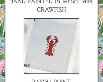 Hand Painted Mini Crawfish Bag Charm, Hand Painted 18 Mesh Needlepoint Canvas, Louisiana Crawfish Bag Charm Canvas