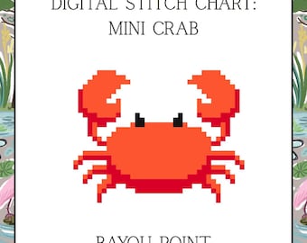Digital PDF Mini Crab, 18 Mesh Needlepoint Canvas, Digital Needlepoint Canvas