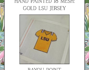 Hand Painted Gold LSU Jersey Needlepoint Canvas, 18 Mesh Needlepoint Canvas