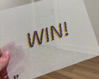 Hand Painted LSU Win Bar Needlepoint Canvas, 18 Mesh Needlepoint Canvas