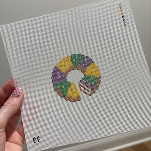 Hand Painted King Cake Needlepoint Canvas, 18 Mesh Needlepoint Canvas, King Cake Canvas