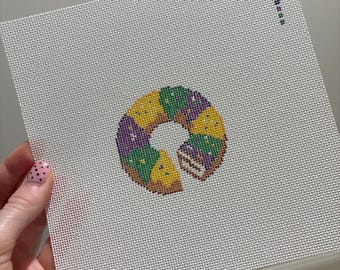 Hand Painted King Cake Needlepoint Canvas, 18 Mesh Needlepoint Canvas, King Cake Canvas