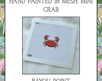 Mini Crab Hand Painted Needlepoint Canvas, 18 Mesh Needlepoint Canvas, Mini Crab Bag Charm Needlepoint Canvas
