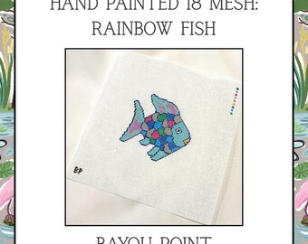 Rainbow Fish Hand Painted Needlepoint Canvas, 18 Mesh Needlepoint Canvas