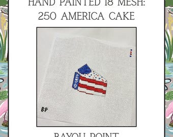 Hand Painted 250 America Cake Needlepoint Canvas, 18 Mesh Needlepoint Canvas