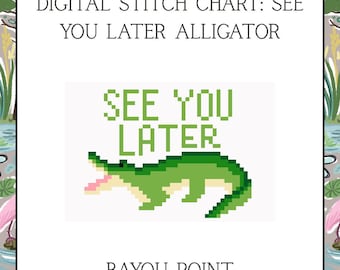 Digital PDF See You Later Alligator, 18 Mesh Needlepoint Canvas, Online Needlepoint Canvas Guide