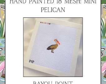 Hand Painted Mini Pelican Needlepoint Canvas, 18 Mesh Needlepoint Canvas, Louisiana Pelican Mini Bag Charm Painted Needlepoint Canvas