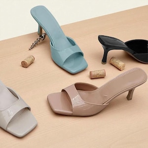 Square Toe High Heel Sandals: Vegan Leather Summer Shoes