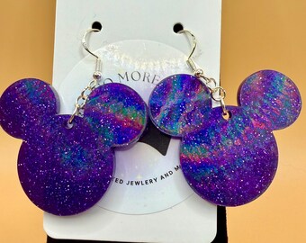 Sparkly holographic disney inspired mickey dangle earrings