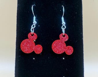 Sparkly glitter disney inspired mickey dangle earrings