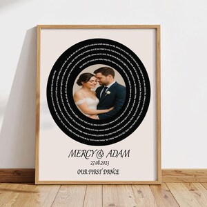 Custom Song Lyrics Print, Wedding First Dance Photo, Anniversary Gift, Personalized Vinyl Lyric Wall Art, Digital Download or Framed Canvas