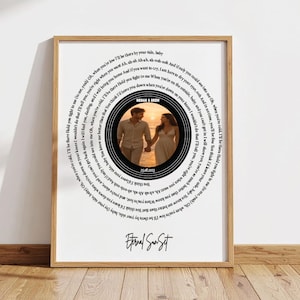 Benutzerdefinierte Hochzeitsliedtext Wandkunst, personalisierte Schallplatte Paar Porträt, erster Tanz Jahrestag Geschenk für Paare
