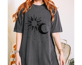 Celestial Boho Sun, Moon and Stars Tee Shirt | Oversize Comfort Colors