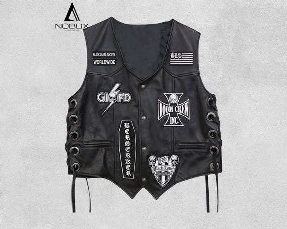ジャケット・アウター   black label vest Zakk Wylde Black Label Society Leather Vest Jacket BLS Biker Rock