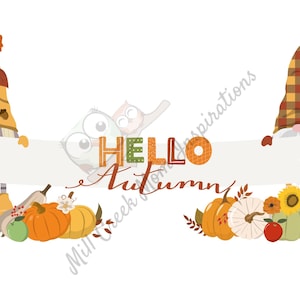 Hello Autumn Gnomes Digital Design, PNG File, Fall Clipart, Sublimation, Crafting, INSTANT DOWNLOAD