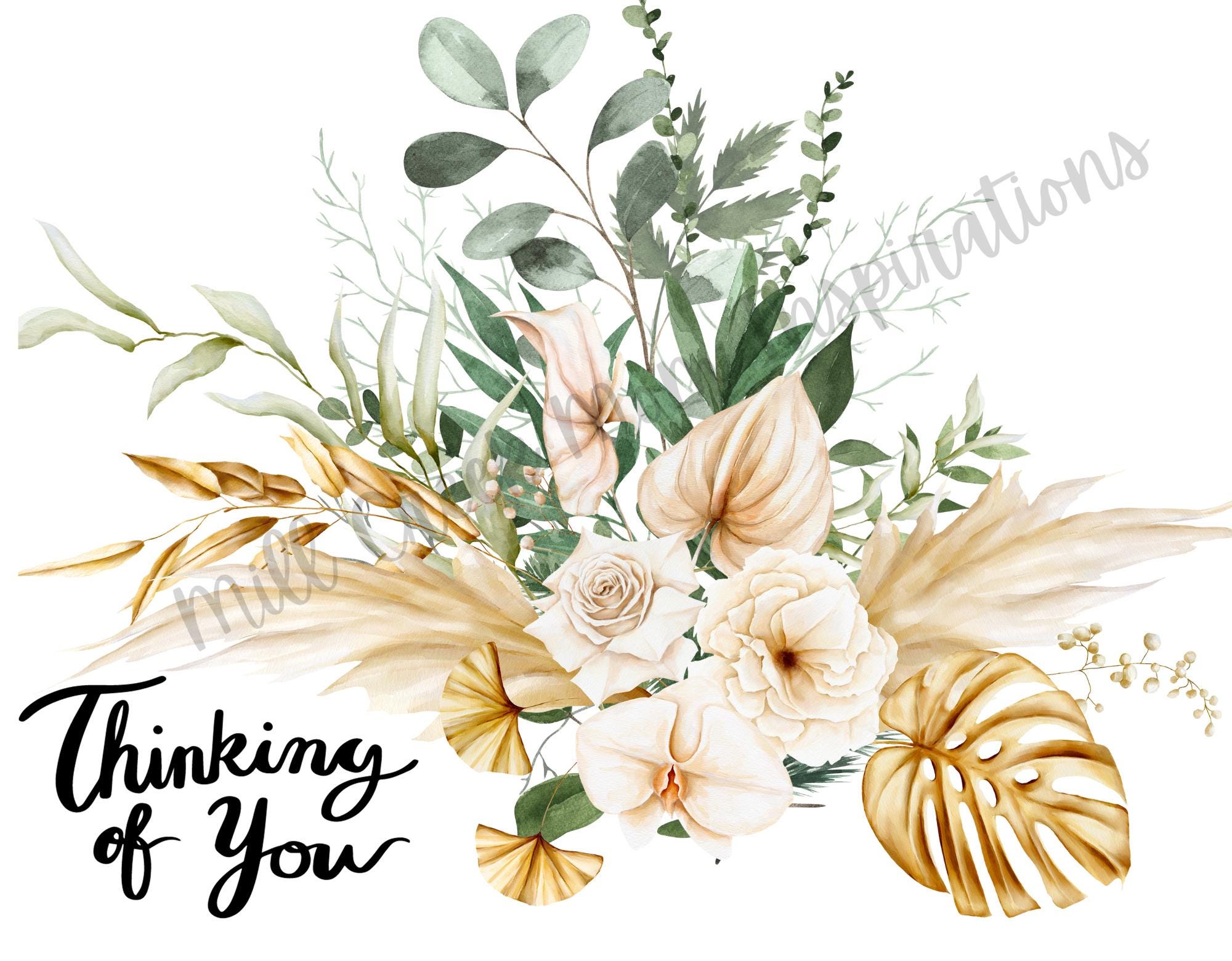 Thinking of You Floral Digital Design, PNG, Card - Etsy