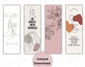 Marque-pages imprimables esthétiques neutres, marque-pages silhouette de femmes minimalistes, ensemble de marque-pages dessin au trait, téléchargement numérique, magie fille noire