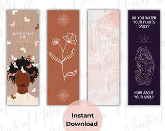 Marque-pages imprimables esthétiques neutres, marque-pages silhouette de femmes minimalistes, ensemble de marque-pages dessin au trait, téléchargement numérique, magie fille noire