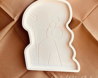 Plateau minimaliste avec contour du visage, plat fourre-tout moderne, porte-bijoux, plateau décoratif en résine