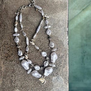 Double Layered Baroque Pearl Choker – Silver & Pearl Necklace, Ocean inspired Mermaidcore Jewelry, Shell Necklace, Upcycled Beach Jewelry