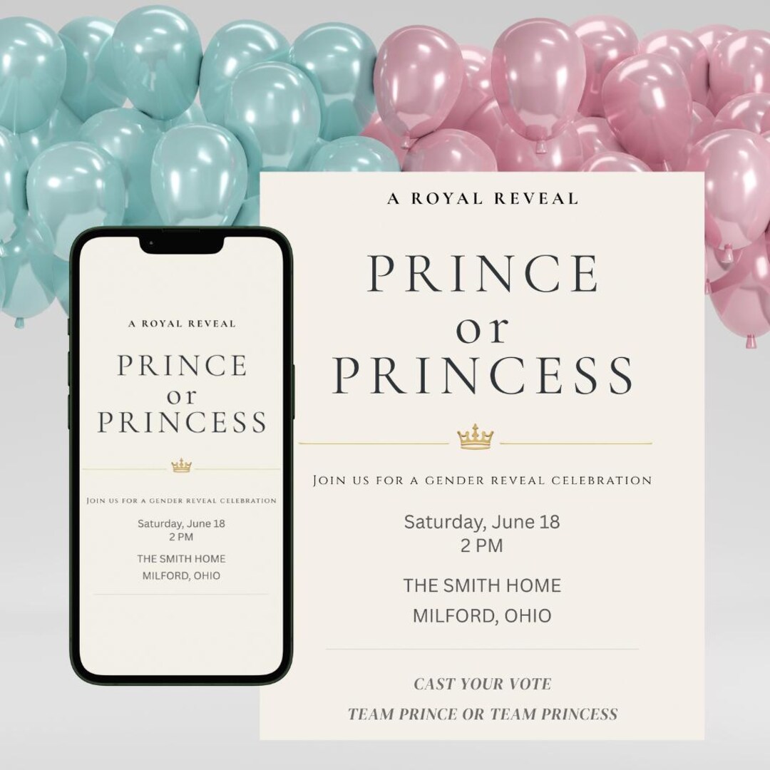 Gender Reveal Invitation Template, Voting Invite, Team Prince Team ...