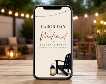 Labor Day Weekend Invitation Template, Backyard Party Invite, Editable Canva Labor Day BBQ Invitation, Digital Mobile Party Invite