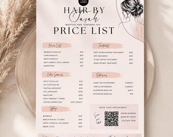 Hair Salon Price List Template, Editable Canva Price Menu, Salon Service Menu, Hair Stylist Price List, Printable 8.5x11 & Instagram
