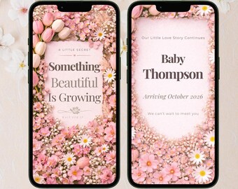 Editable Pregnancy Announcement Template Animated Baby Reveal Canva Design Floral Neutral Boho Social Media Story Mobile Digital Download