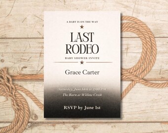 Last Rodeo Baby Shower Invite Western Theme Neutral Minimal Rustic Editable Template Digital Download Canva Elegant Country Celebration