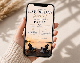 Labor Day Invitation Template, Lake House Party Invite, Labor Day Weekend Invite, Editable Canva Mobile Invitation, Lake Party Evite