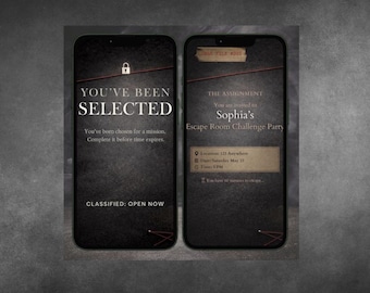 Escape Room Invitation Editable Template Mystery Spy Party Invite Secret Mission Digital Download Animated Mobile Canva