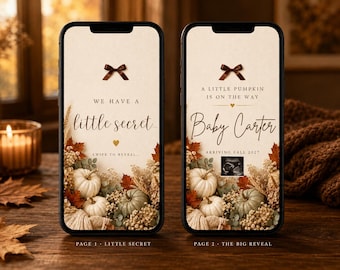 Pregnancy Announcement Template, Editable Canva Baby Reveal, Digital Little Pumpkin Reveal, Fall Pregnancy Announcement Video