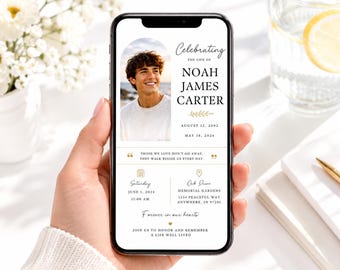 Celebration of Life Invitation Template, Memorial Invitation, Funeral Announcement, Canva Editable, Digital Download