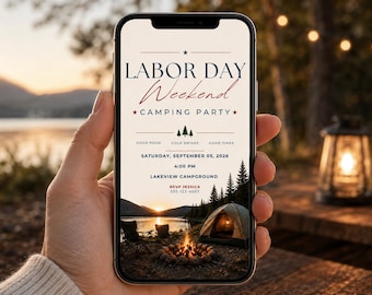 Labor Day Camping Invitation Template, Editable Camping Party Invite, Labor Day Weekend Invite, Outdoor Campfire Party Canva Template