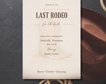 Last Rodeo Bachelorette Invitation Nashville Cowgirl Theme Western Bridal Party Invite Editable Canva Template Animated Mobile Instagram