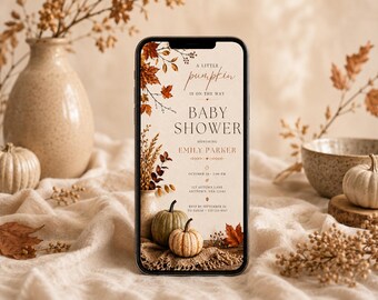Baby Shower Invitation Template Fall BabyShower Little Pumpkin Baby Shower Invite Editable Canva Mobile Invite Animated Video Invitation