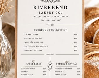 Editable Bakery Menu Template Canva Bakery Price List Sourdough Menu Farmers Market Sign Instagram Menu Cottage Bakery