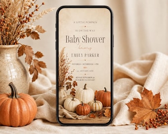 Baby Shower Invitation Template Editable Canva Invite Little Pumpkin Fall Baby Shower Animated Video Digital Invitation