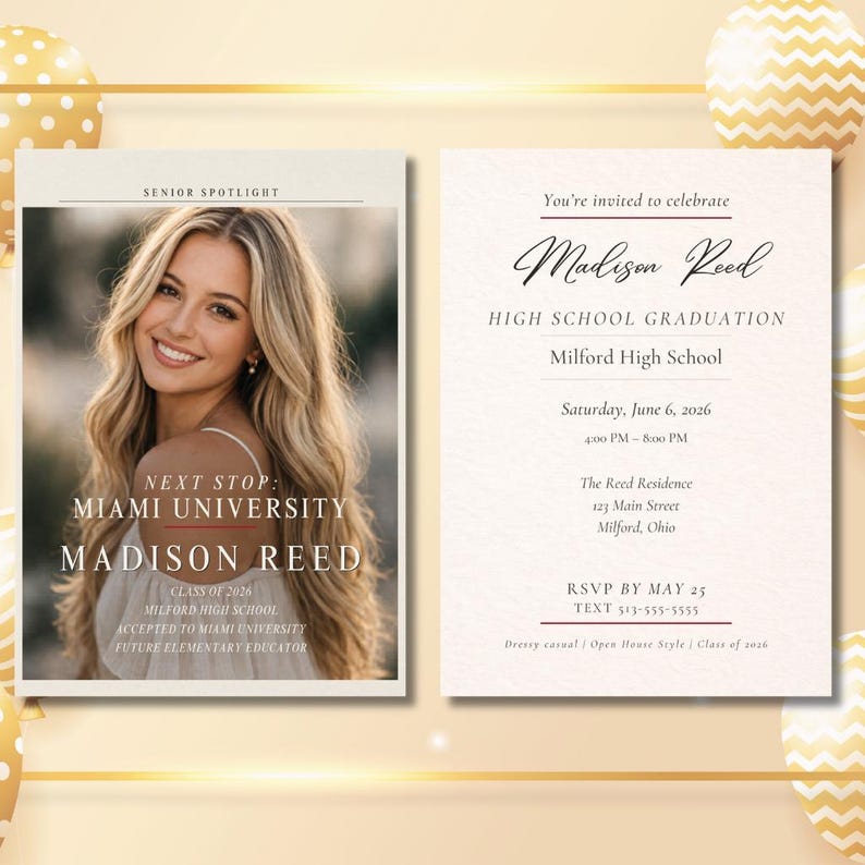 Editable Graduation Invitation Template Senior Announcement Photo ...