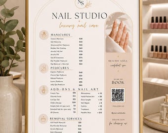 Nail Salon Price List Template Canva  Editable Nail Price Menu Nail Shape & Length Guide Bundle Nail Business Bundle QR Menu PDF Printable