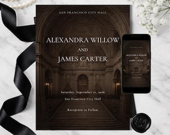 San Francisco City Hall Wedding Invitation Template, Editorial Architecture Invite, Elegant Luxury Digital Download, Mobile Suite