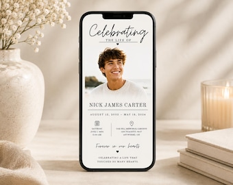 Celebration of Life Invitation Template | Editable Memorial Invitation | Canva Funeral Announcement | Mobile Memorial Invite | Instagram