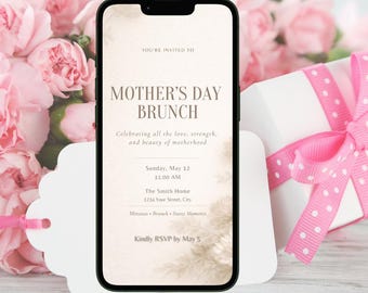 Mothers Day Brunch Invitation Editable Template Minimal Elegant Floral Canva Digital Download Mobile Instagram Story Animated