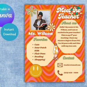 Groovy Retro Meet the Teacher Template | Editable Canva Back to School Flyer | Teacher Welcome Page | Printable Newsletter