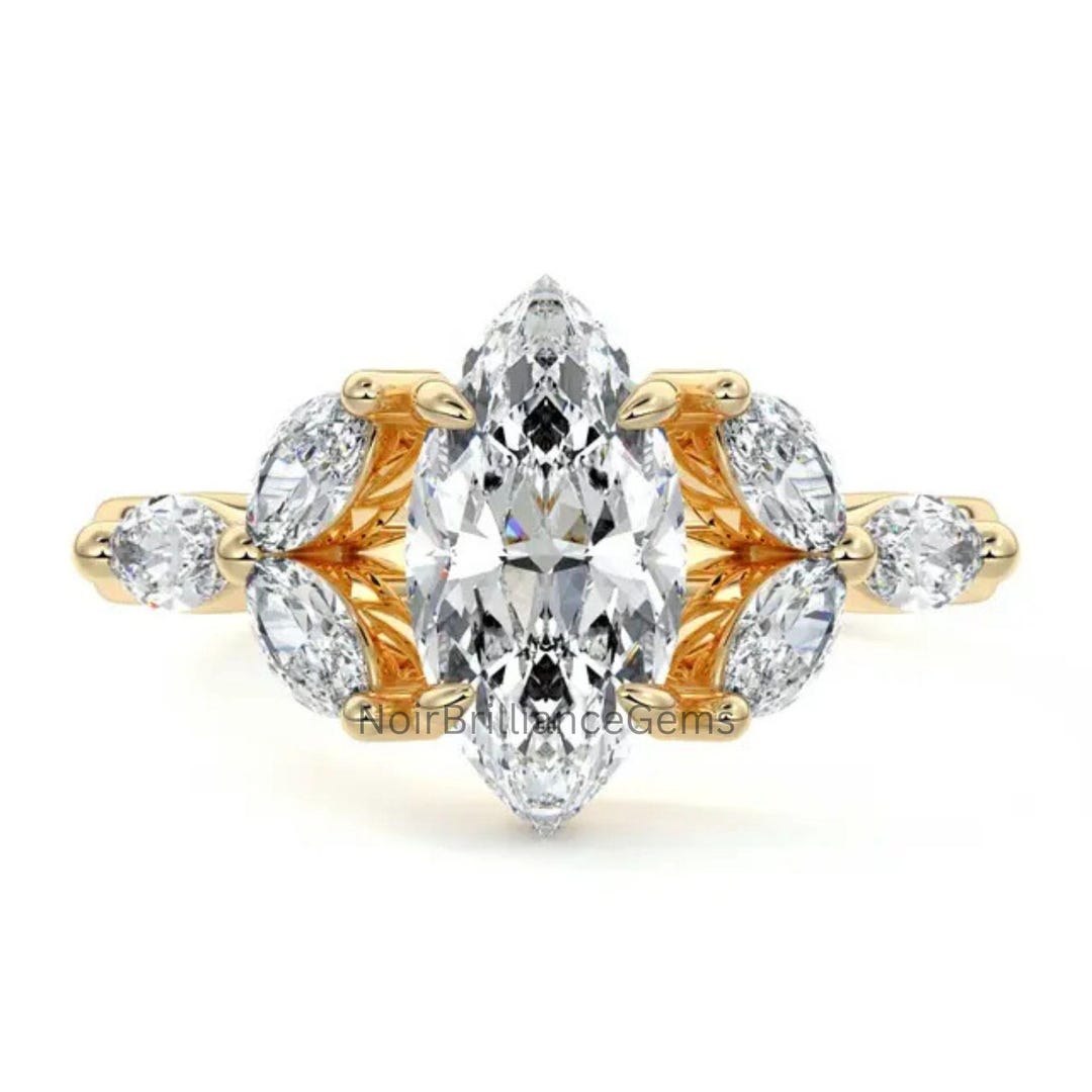 Marquis Cut Lab Grown Diamond Ring, Solid 14K Gold Engagement Ring - Etsy