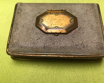 Vanstyle Art Deco Powder and Rouge Compact Black Enamel Brass Structural Decor Polished Metal Mirror 1920s Signed Vintage Vanity Case