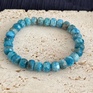 Apatite Gemstone Bracelet, Blue Crystal Healing Jewelry, Handmade Natural Stone Bracelet, Throat Chakra Bracelet