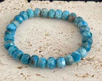Apatite Gemstone Bracelet: Handmade Blue Crystal Healing Jewellery, Gift For Her, Beaded Bracelet, Boho Jewellery, March Birthstone Bracelet