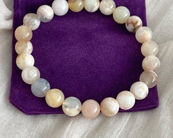 Cherry Blossom Agate Bracelet: Handmade 8mm Gemstone Jewelry